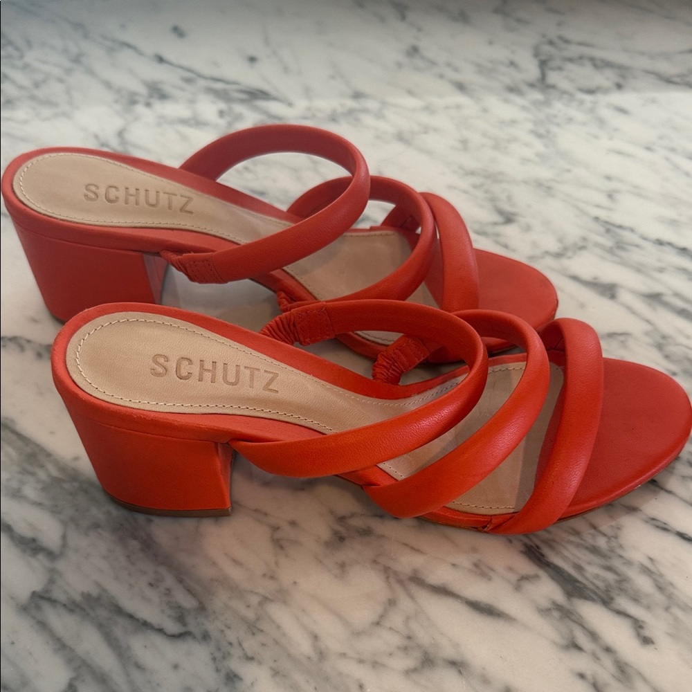 Schutz Olly Mid Block Heel Sandal - Orange